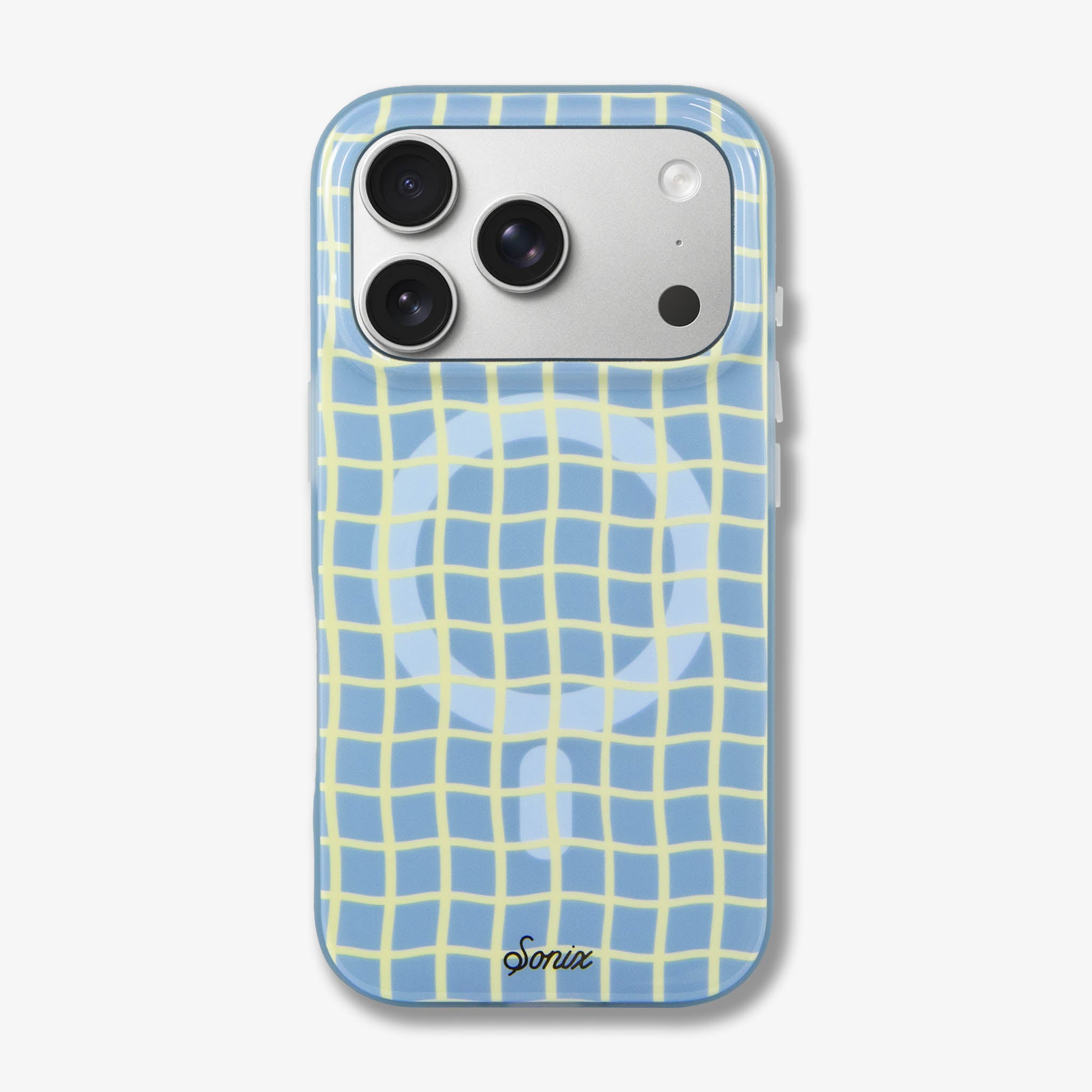 Wavy Grid Blue & Butter Yellow MagSafe® Compatible iPhone Case