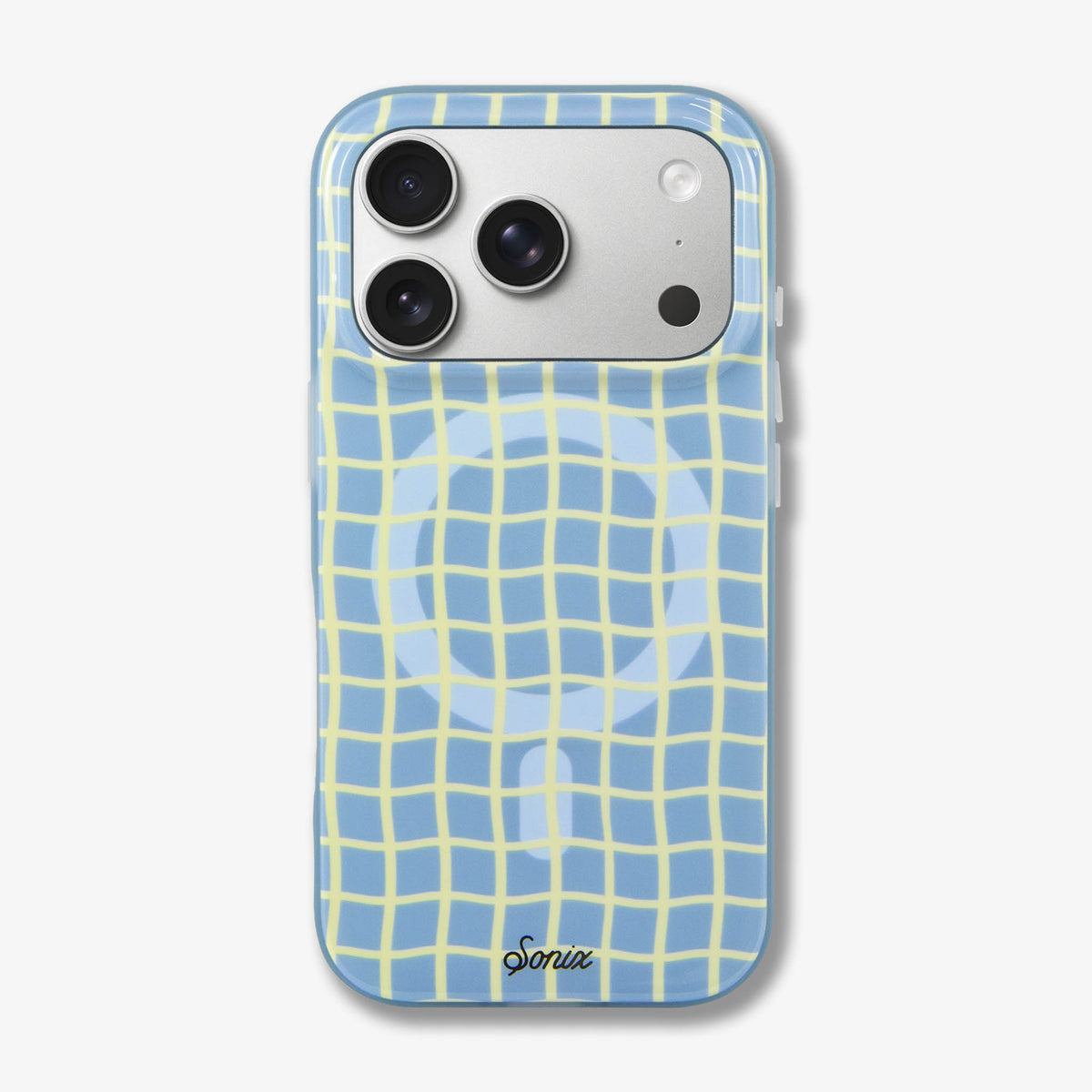 Wavy Grid Blue & Butter Yellow MagSafe® Compatible iPhone Case