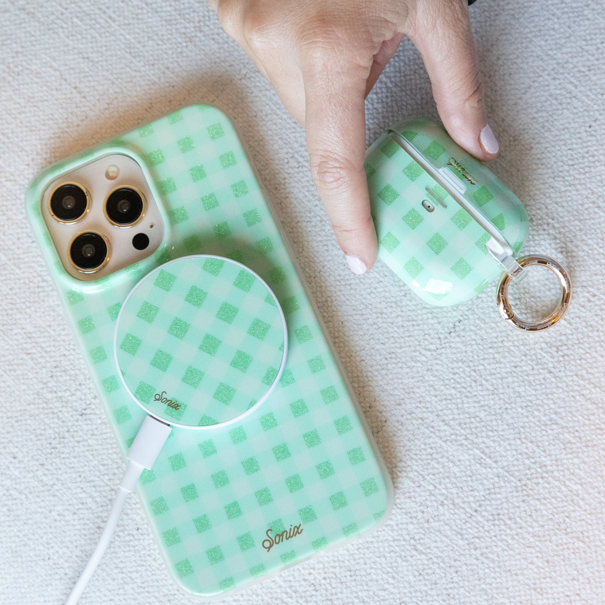 Minty Gingham MagSafe® Compatible iPhone Case