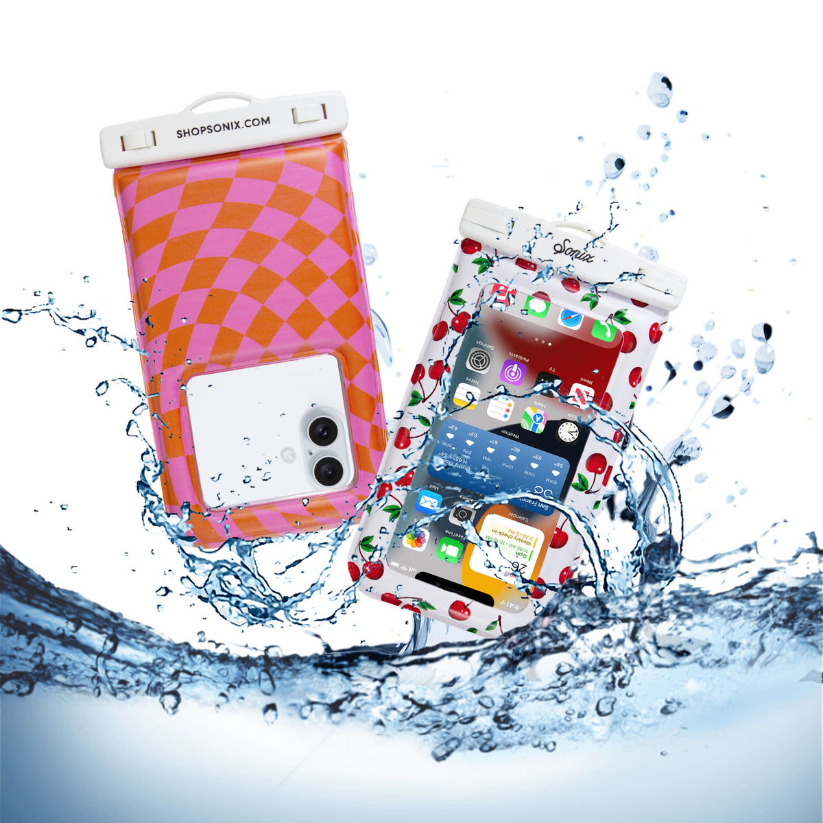 Waterproof Phone Pouch - Checkmate Pink/Orange