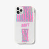 "gangsters dont cry" written in pink and blue wavey lettering shown on an iphone 11 pro