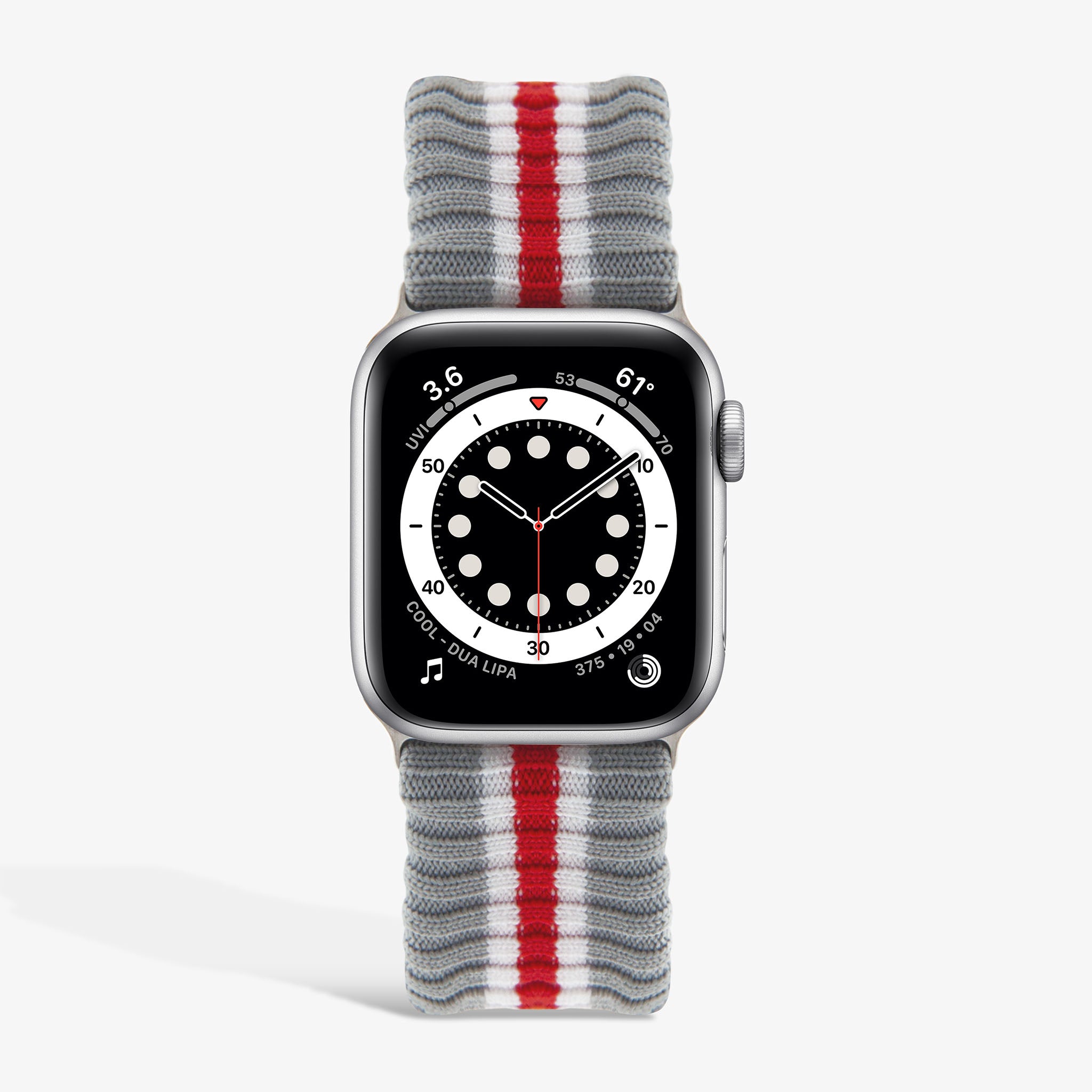 Knit Apple Watch Band - Varsity Grey + Red Stripe
