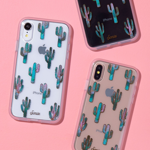 holographic cactus print shown on an iphone xs max