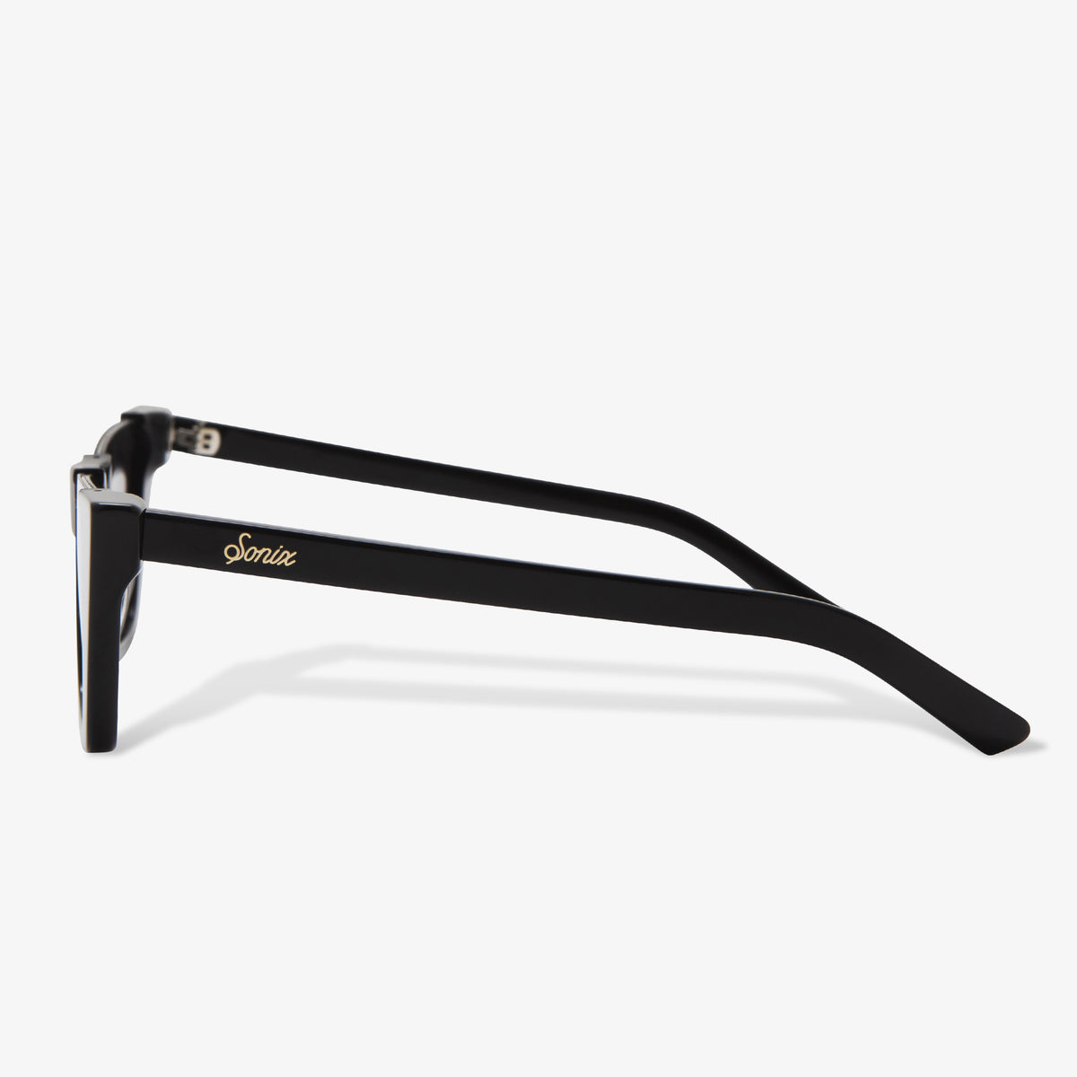 black cat eye acetate frames with silver reflective lens