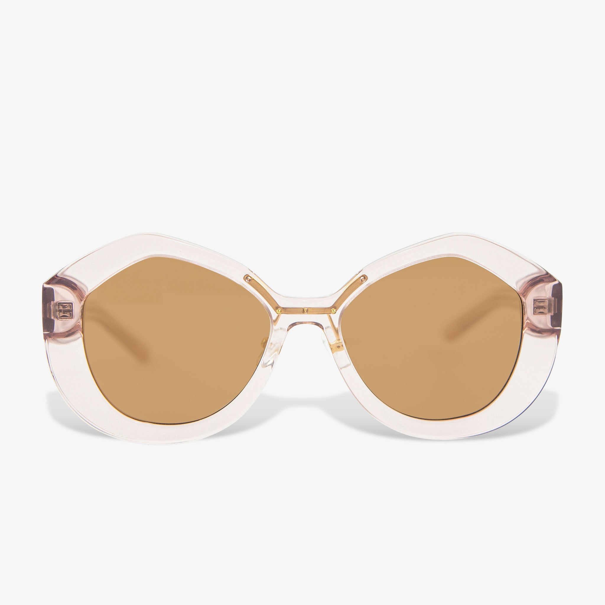 round mod oversized light print clear acetate frame with brown lenses