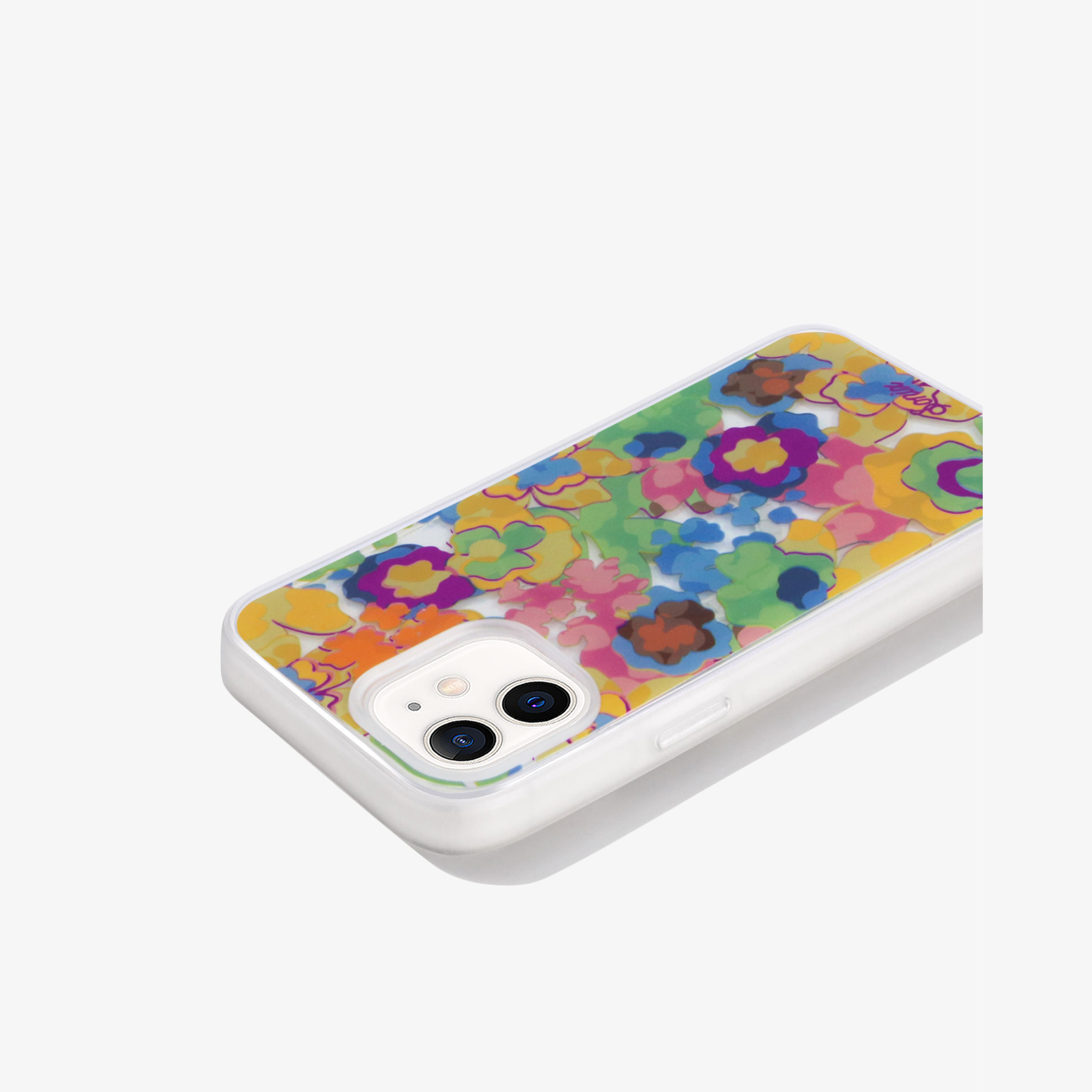  iPhone 12 with hues of blue, green, orange, and pink to create a floral piece of art