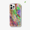  a paint splash of colors, resembling the Mardi Gras carnival, and finished with accents of gold glitter shown on an iphone 12 pro