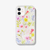 watercolor bouquets printed on a white iPhone 12 mini phone with hints of pink, purple, and blue accented with bright greenery. featuring Sonix gold logo at bottom. 